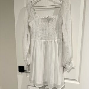 Altar’d State White Smocked Top Women's Baby Doll Style Dress with Silver Accent